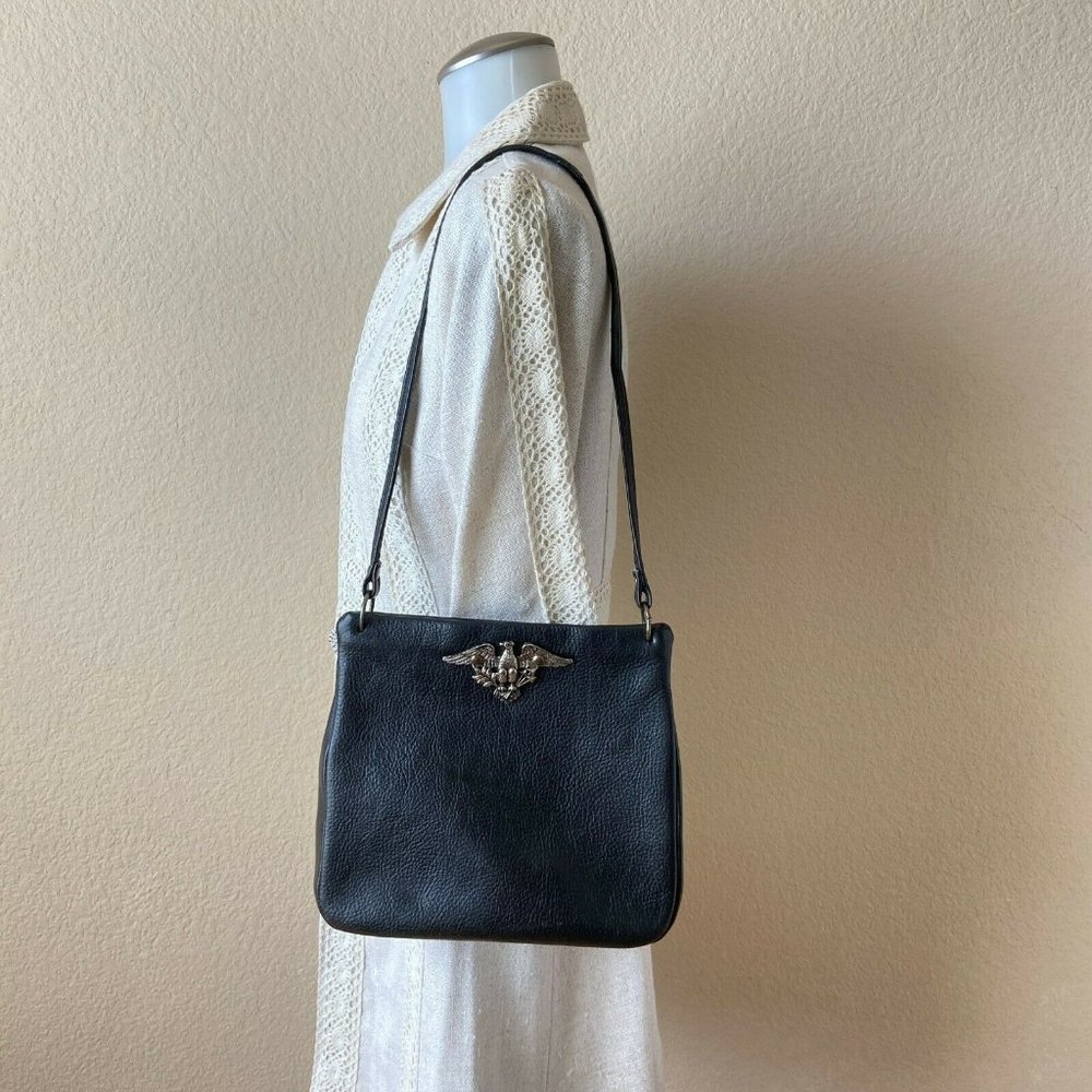 Vintage Colonial Eagle Black Buffalo Leather Shoulder Bag 10'' x 9'' x 2.5''